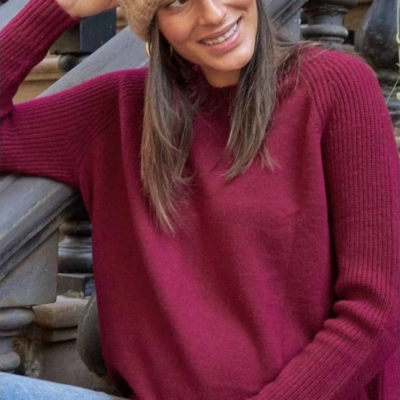 Hatch Baseball Sweater Burgundy Red Ribbed Knit High Low Crew Neck Pullover XS - Picture 2 of 9